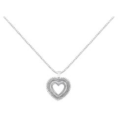.925 Sterling Silver 1.0 Carat Diamond Shadow Open Heart Halo Pendant Necklace