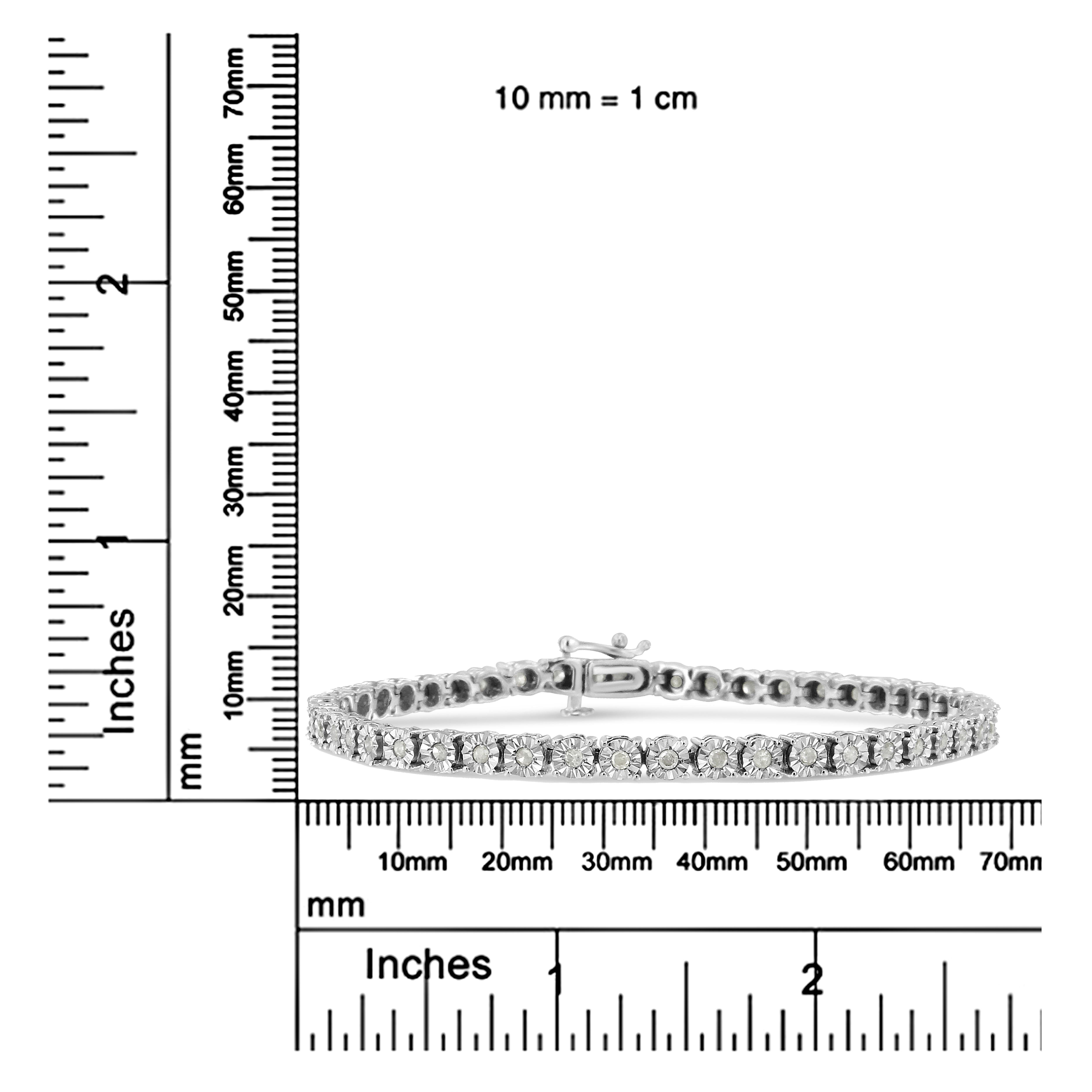 .925 Sterling Silver 1.0 Carat Diamond Spiral Wave Curved-Link Tennis Bracelet For Sale 1