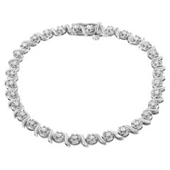 .925 Sterling Silver 1.0 Carat Diamond Spiral Wave Curved-Link Tennis Bracelet