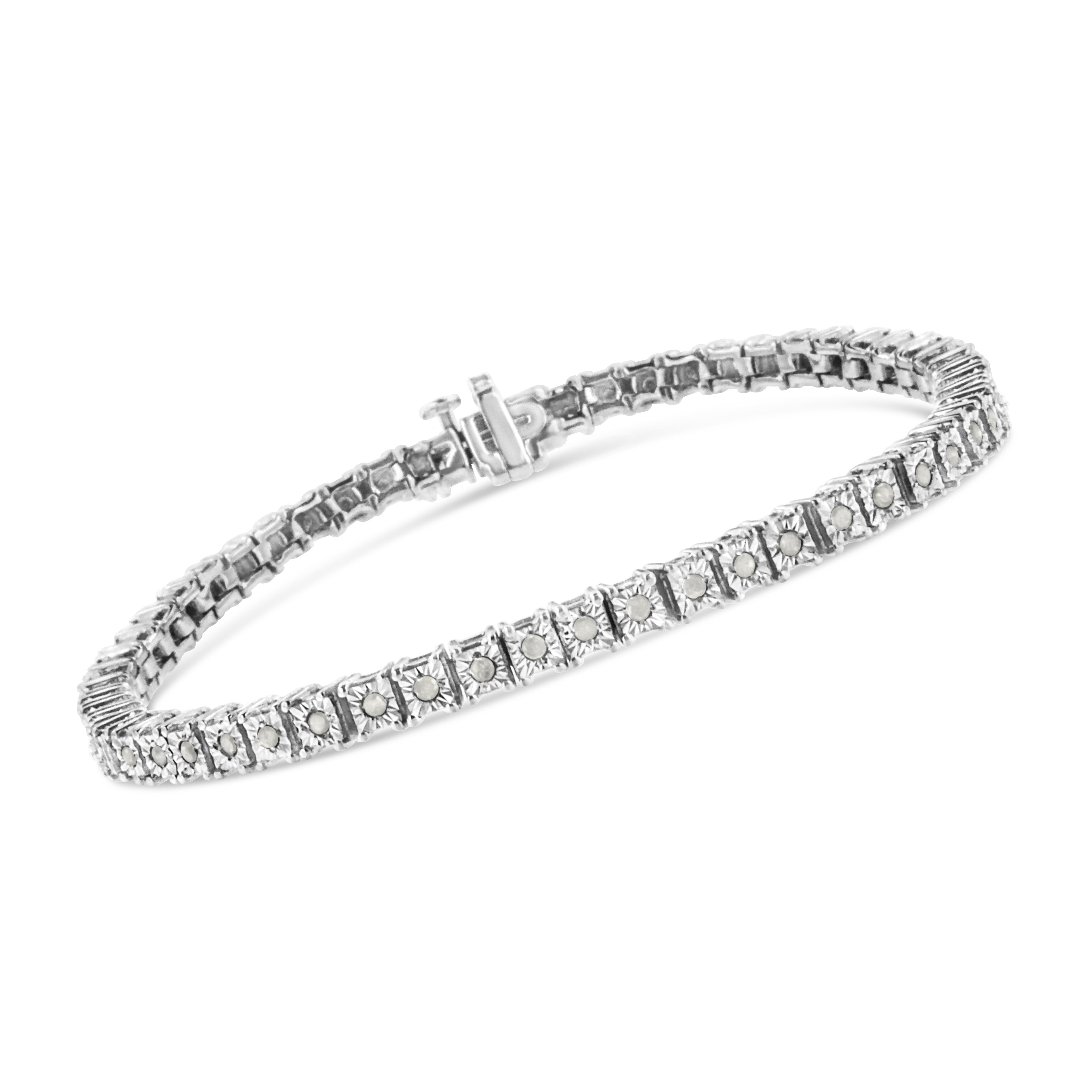 Moderno .925 A. Silver Bracciale da tennis con cornice quadrata e diamanti da 1,0 carati in vendita