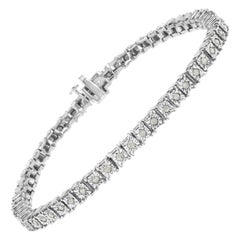.925 Sterling Silver 1.0 Carat Diamond Square Frame Miracle-Set Tennis Bracelet