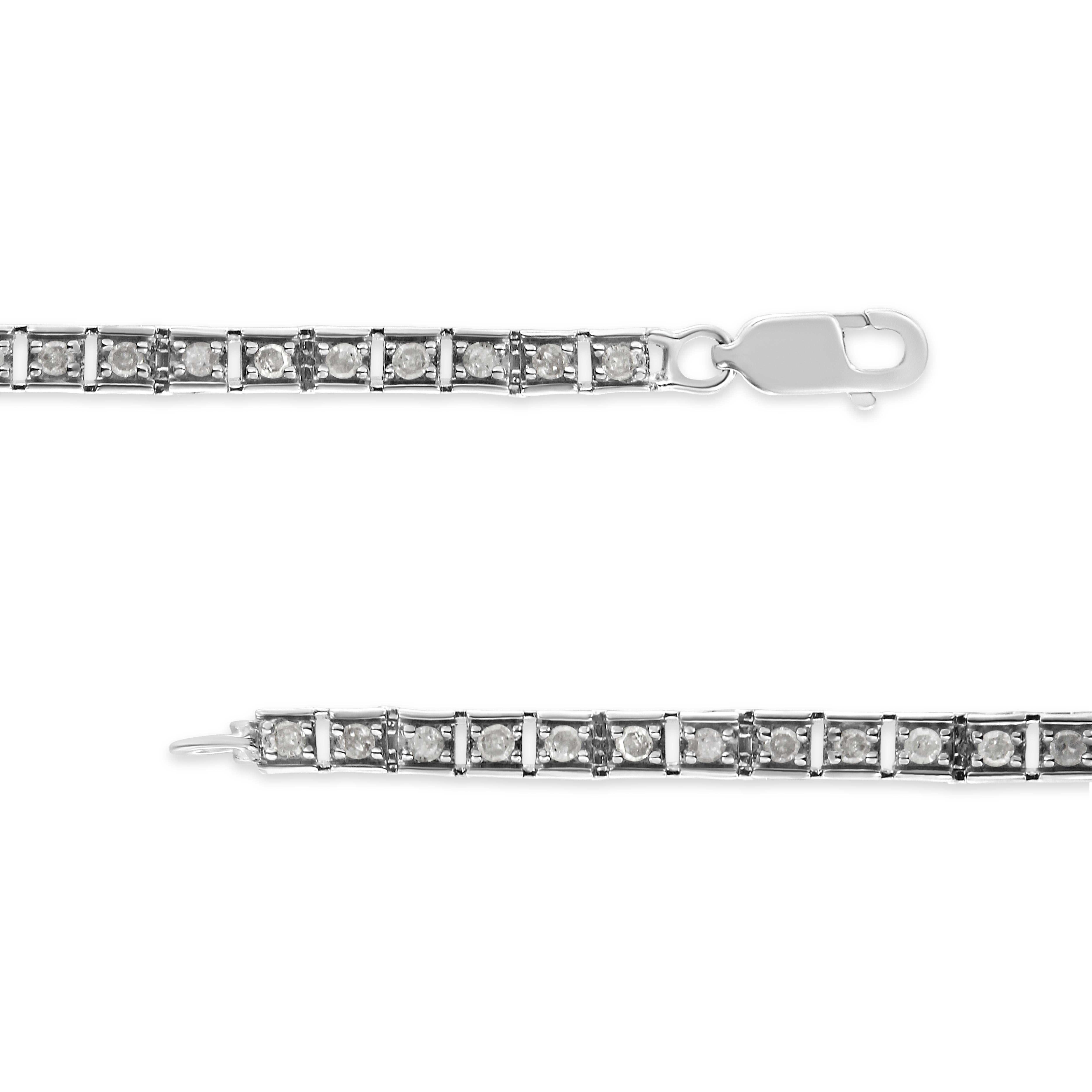 Taille ronde .925 Sterling Silver 1.0 Carat Diamond Square Hybrid Link 7