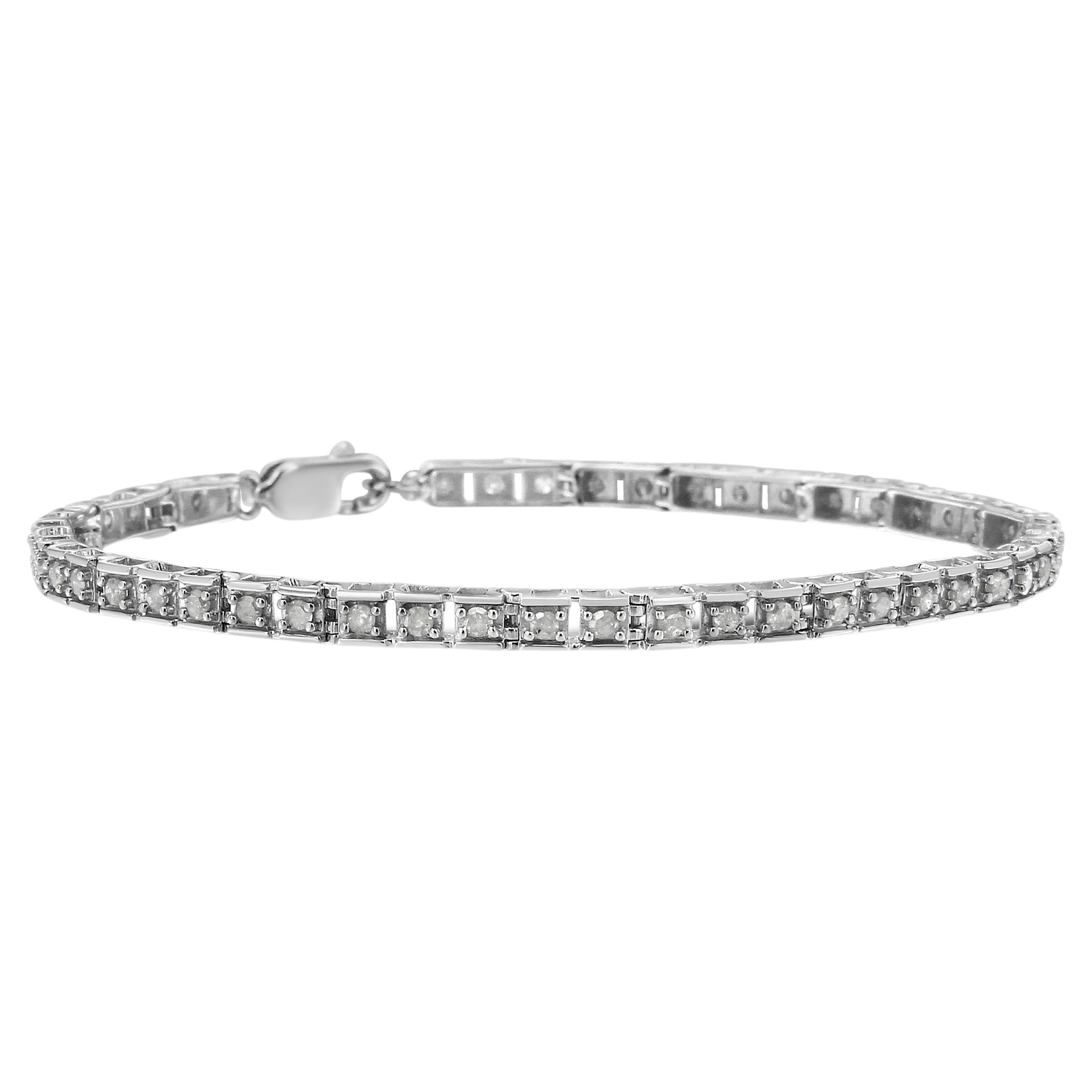 .925 Sterling Silver 1.0 Carat Diamond Square Hybrid Link 7" Tennis Bracelet For Sale