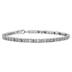 .925 Sterling Silver 1.0 Carat Diamond Square Hybrid Link 7" Tennis Bracelet