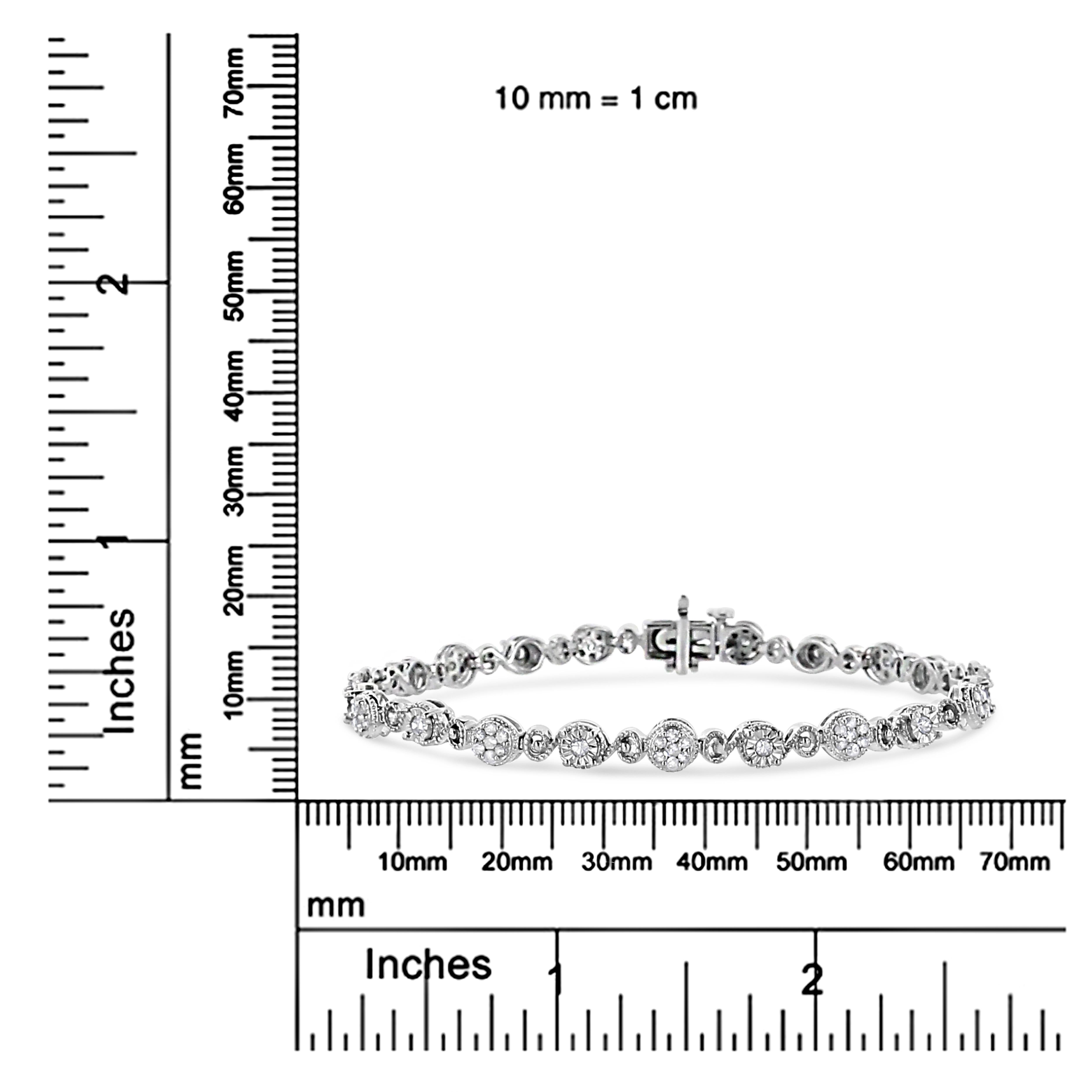 Round Cut .925 Sterling Silver 1.0 Carat Diamond Swirl Beaded Link Bracelet For Sale