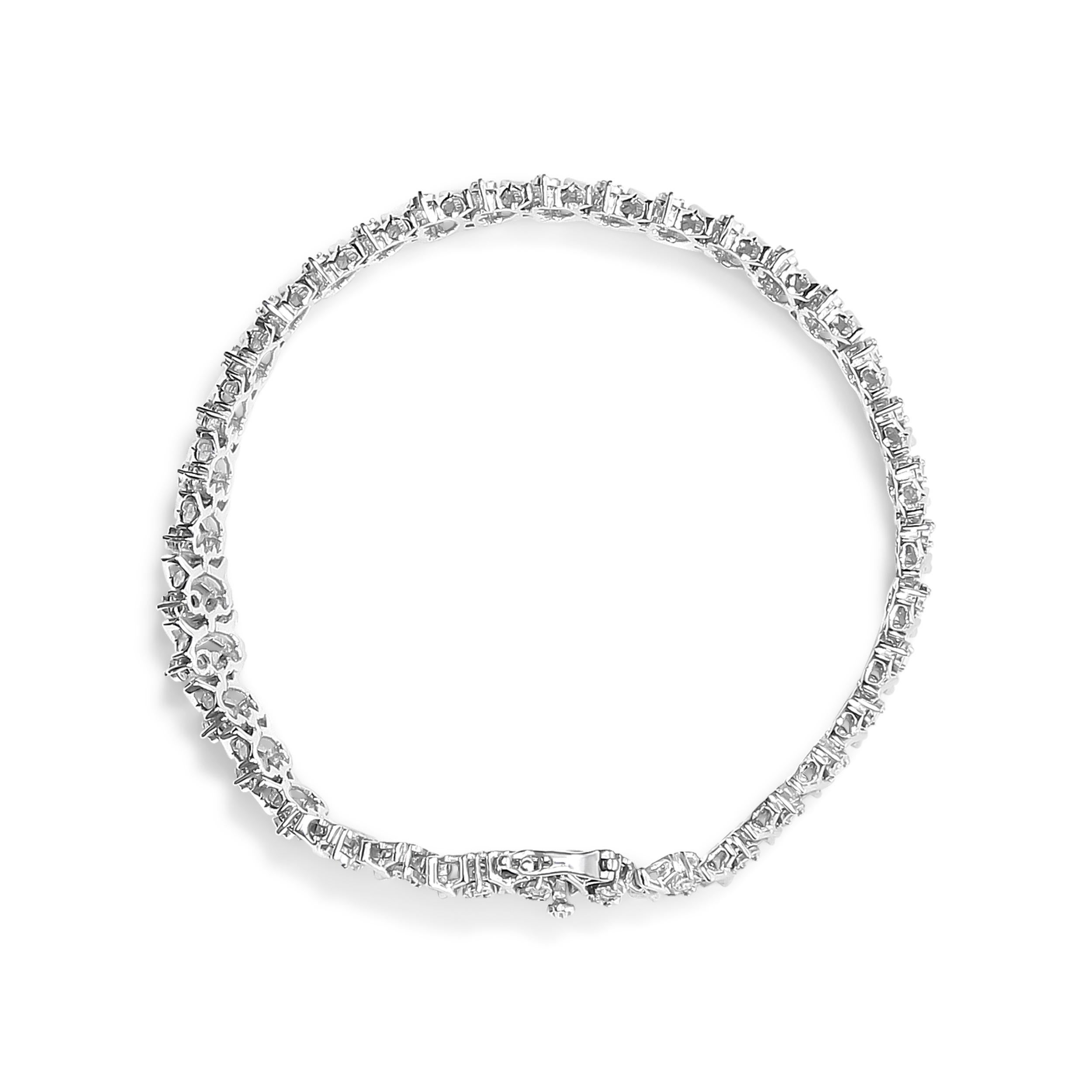 Moderne .925 Sterling Silver 1.0 Carat Miracle Set Diamond 3 Row Wave Link Bracelet en vente