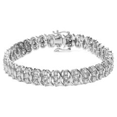 .925 Sterling Silver 1.0 Carat Miracle Set Diamond 3 Row Wave Link Bracelet