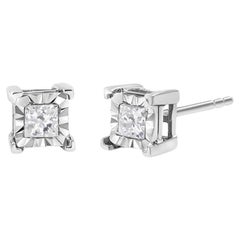 .925 Sterling Silver 1.0 Carat Miracle Set Diamond Solitaire Stud Earrings