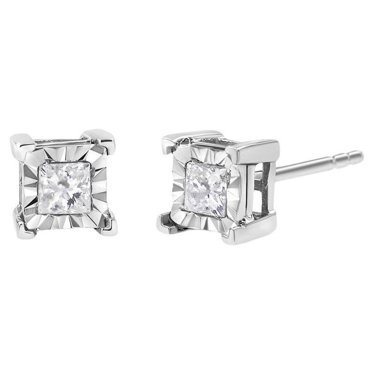 Haus of Brilliance .925 Sterling Silver 1/2 Cttw Miracle Set Princess-Cut Diamond Solitaire Stud Earrings (h-i Color, SI2-I1 Clarity)