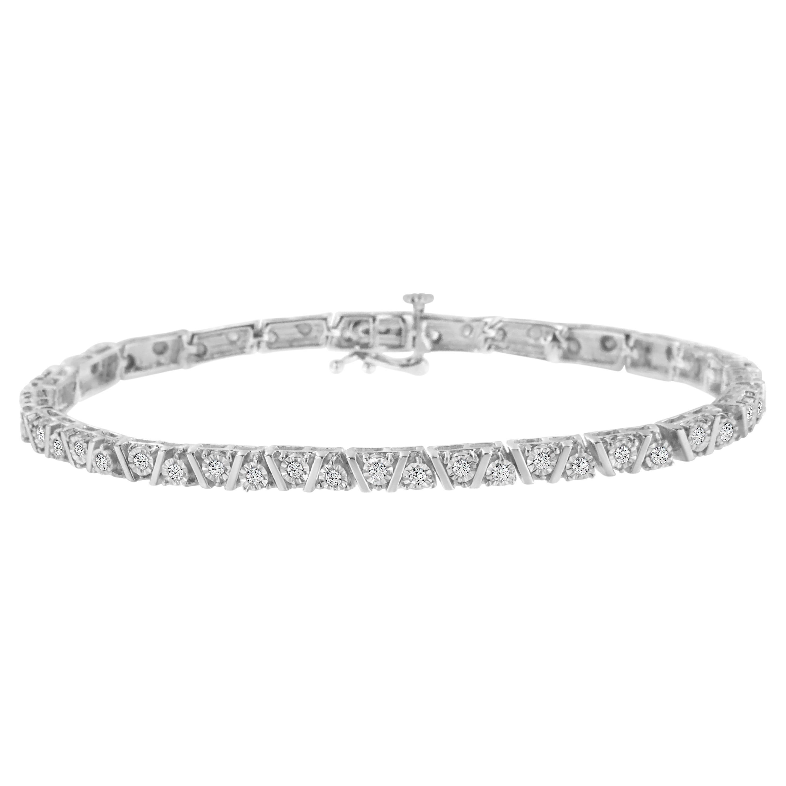 .925 Sterling Silver 1.0 Carat Miracle-Set Diamond Tennis Bracelet For Sale