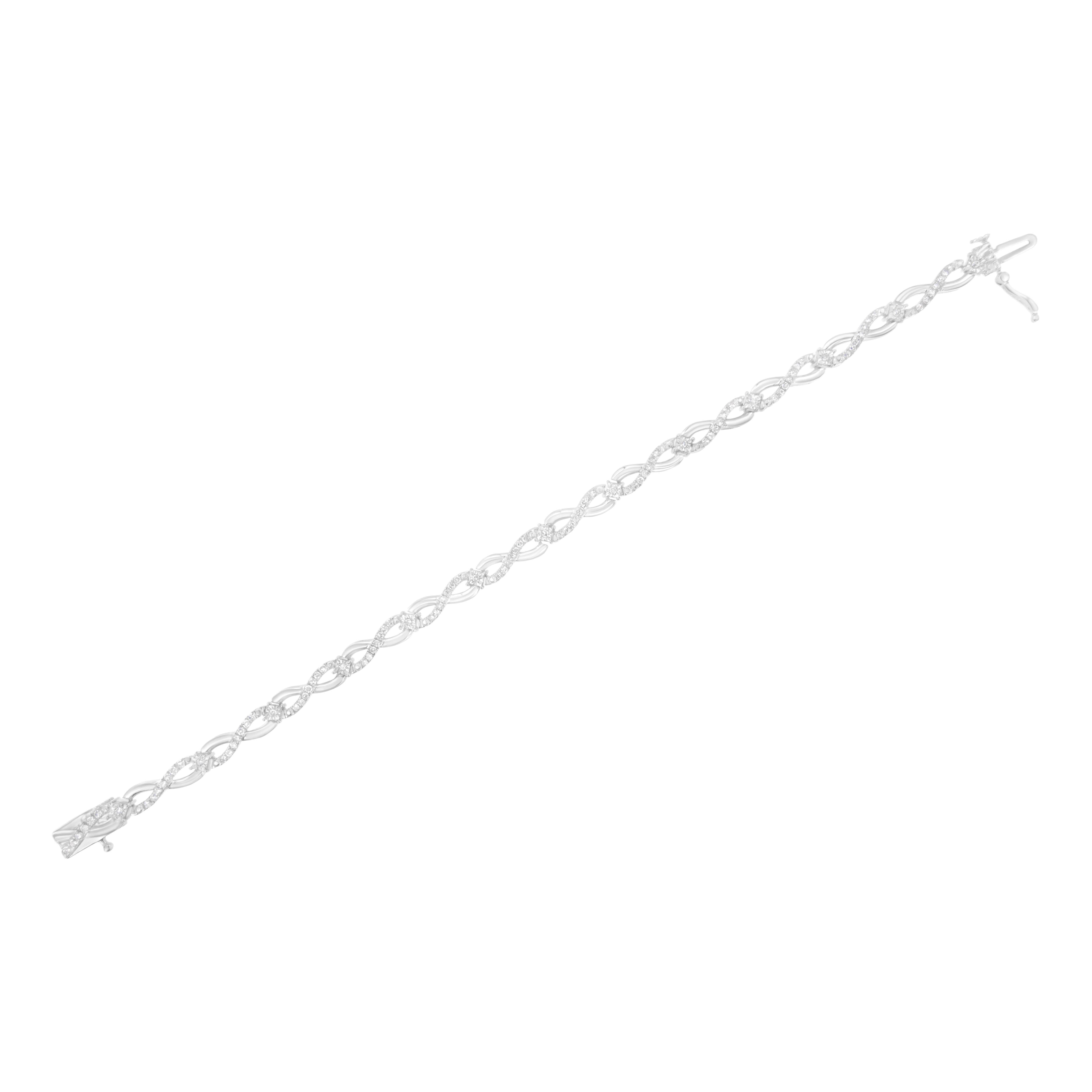 Contemporary .925 Sterling Silver 1.0 Carat Prong Set Diamond Infinity Link Bracelet For Sale
