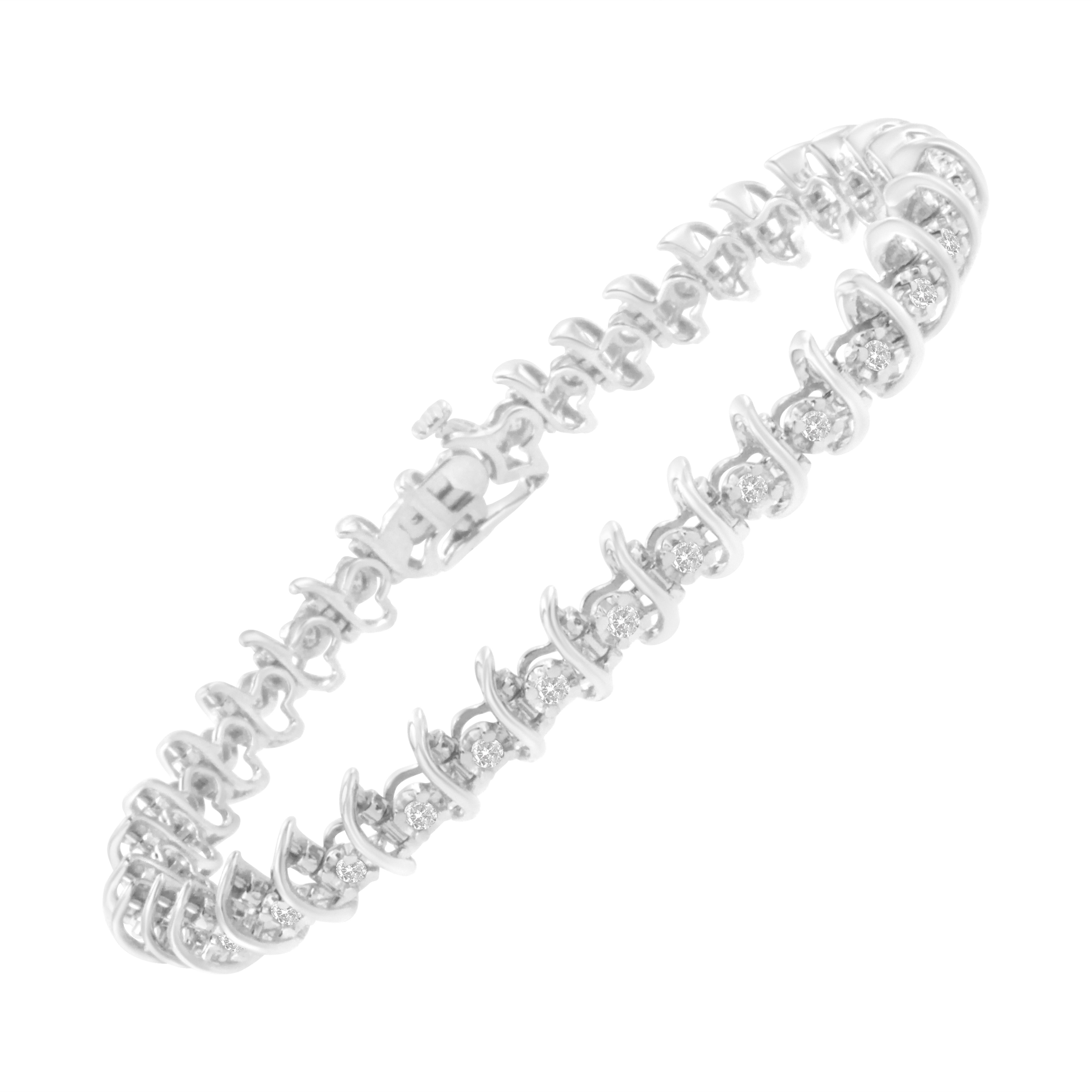 Contemporary .925 Sterling Silver 1.0 Carat Prong-Set Diamond Link Bracelet For Sale