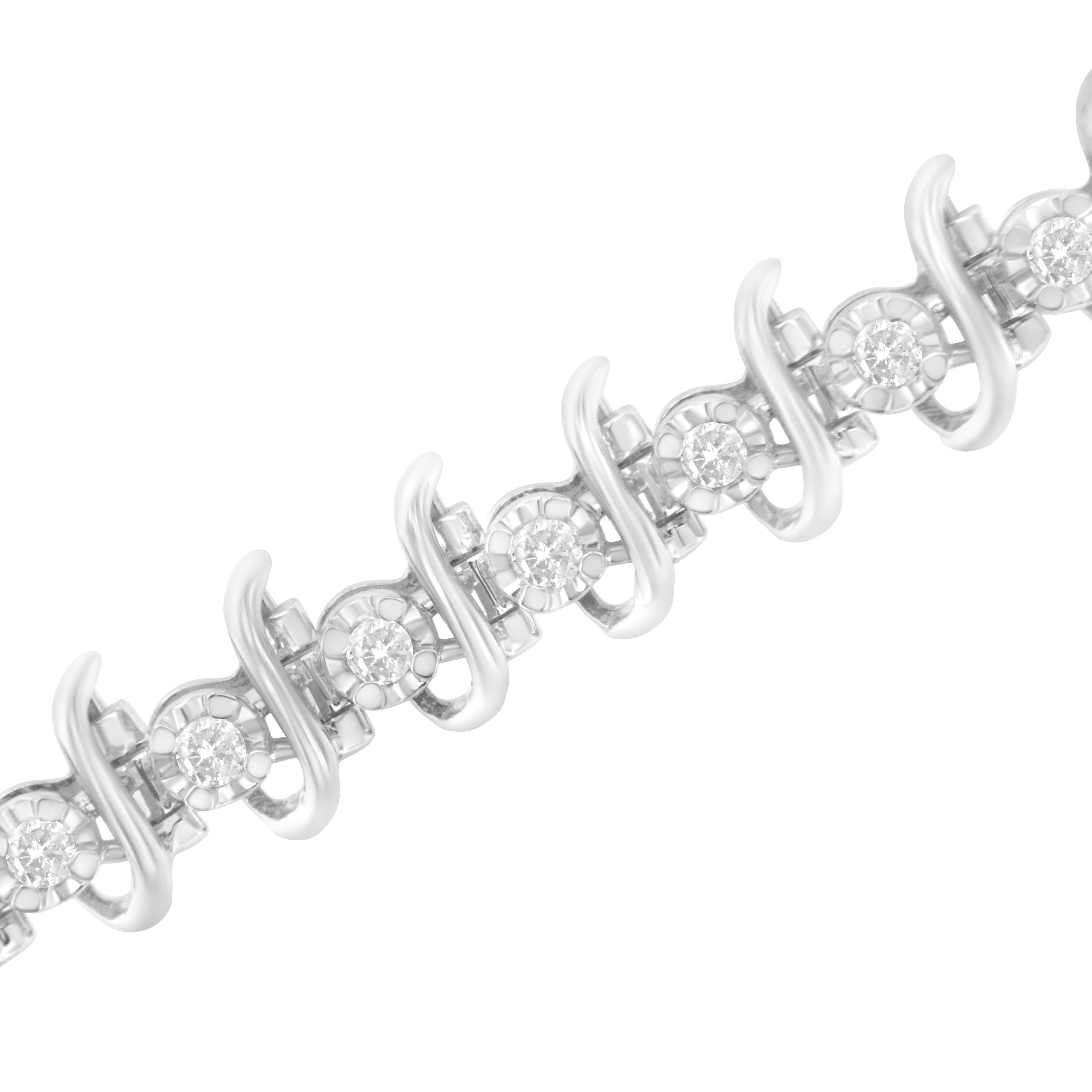 .925 Sterling Silver 1.0 Carat Prong-Set Diamond Link Bracelet In New Condition For Sale In New York, NY
