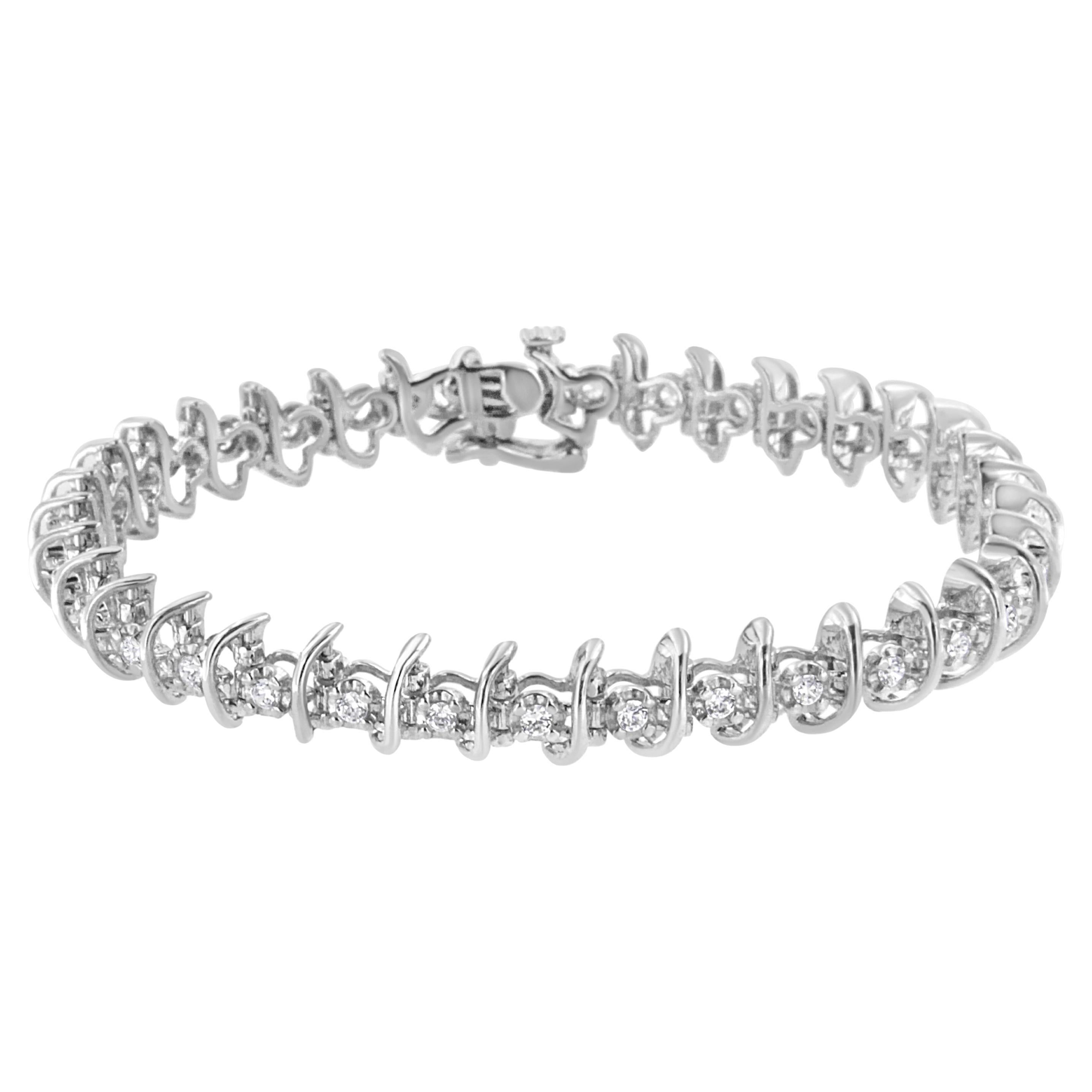 .925 Sterling Silver 1.0 Carat Prong-Set Diamond Link Bracelet