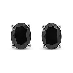 .925 Sterling Silver 1.0 Carat Prong Treated Black Oval Diamond Stud Earrings