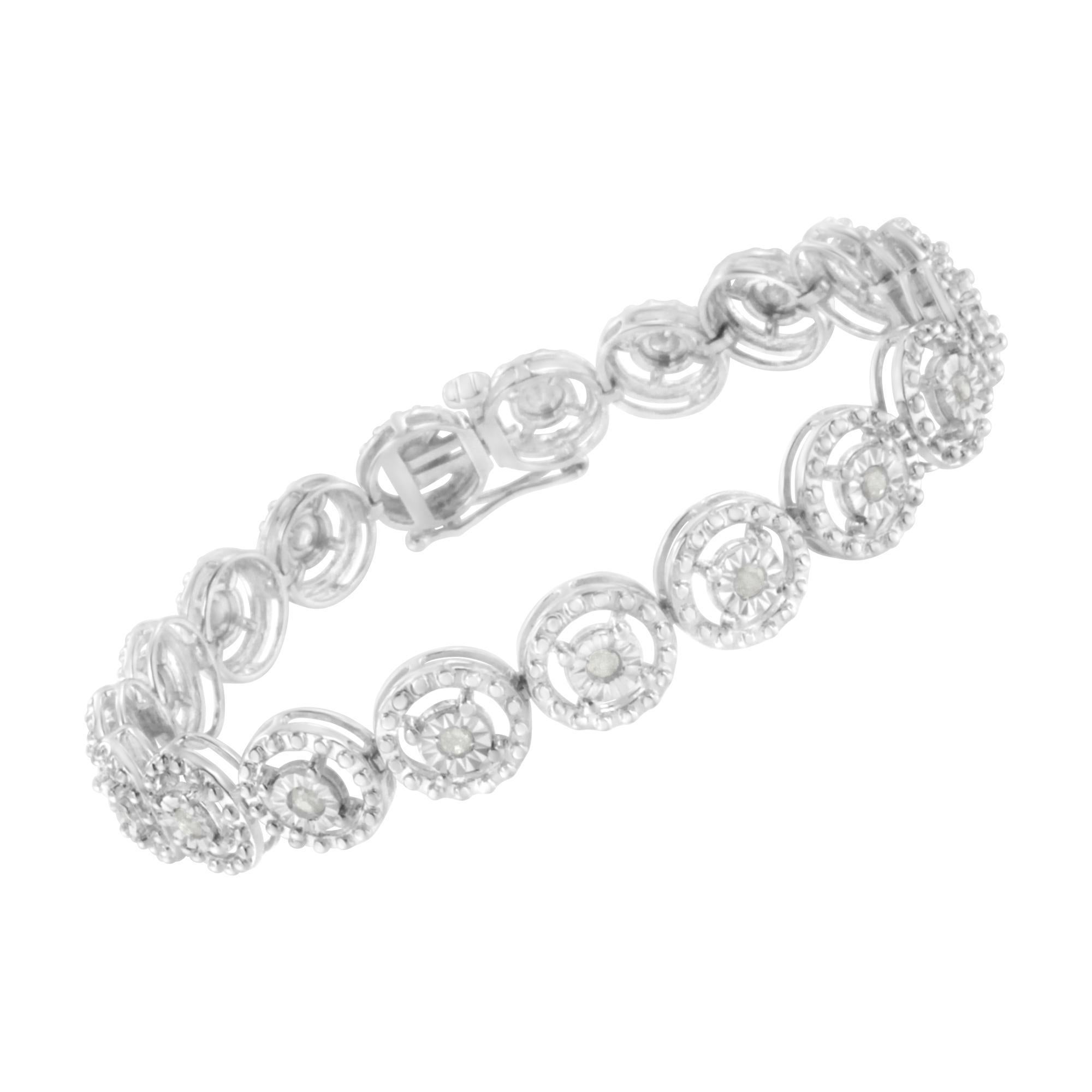 Moderne .925 Sterling Silver 1.0 Carat Real Diamond Open Wheel Link Bracelet - 7