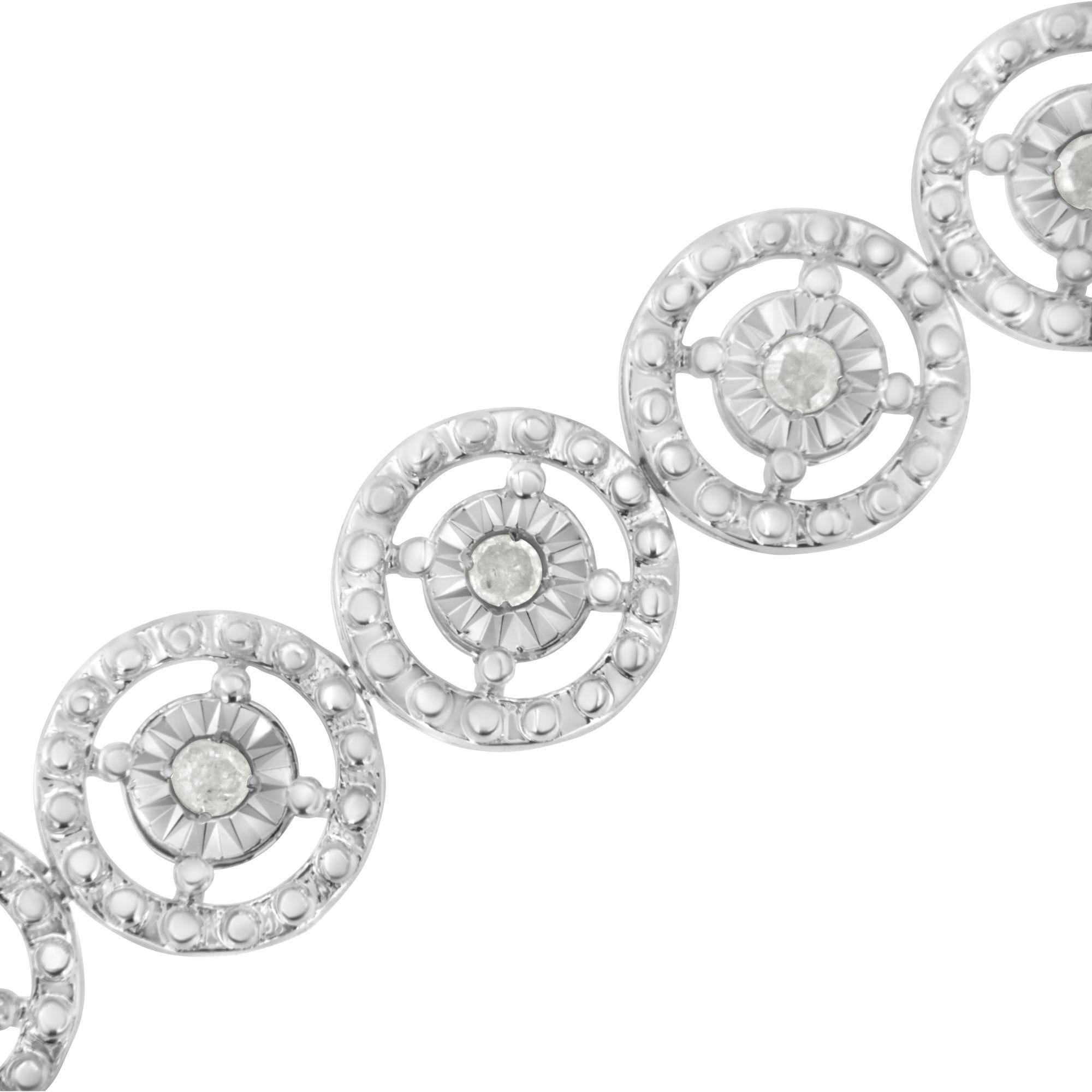 Taille ronde .925 Sterling Silver 1.0 Carat Real Diamond Open Wheel Link Bracelet - 7