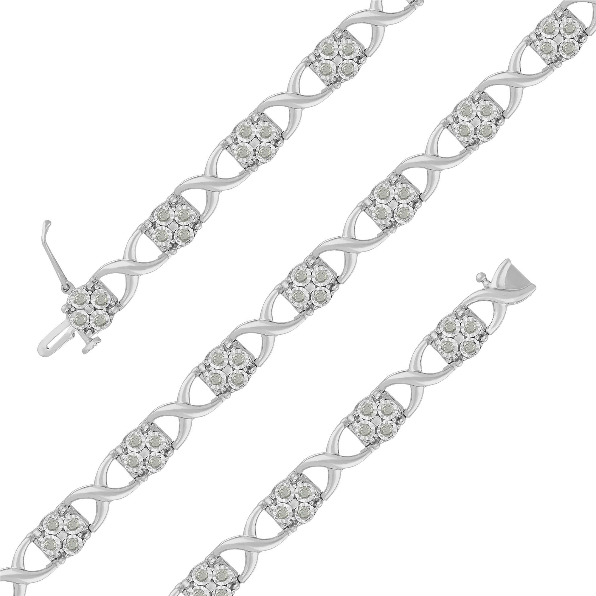 For the one person who you want to hold onto forever, here's the perfect gift to let her know. An interlocking sterling silver band brings together rounded links embedded with diamonds for a beautiful reminder that you're never letting go. Rose-cut,
