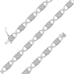 .925 Sterling Silver 1.0 Carat Rose-Cut Diamond Love Locks Link Bracelet