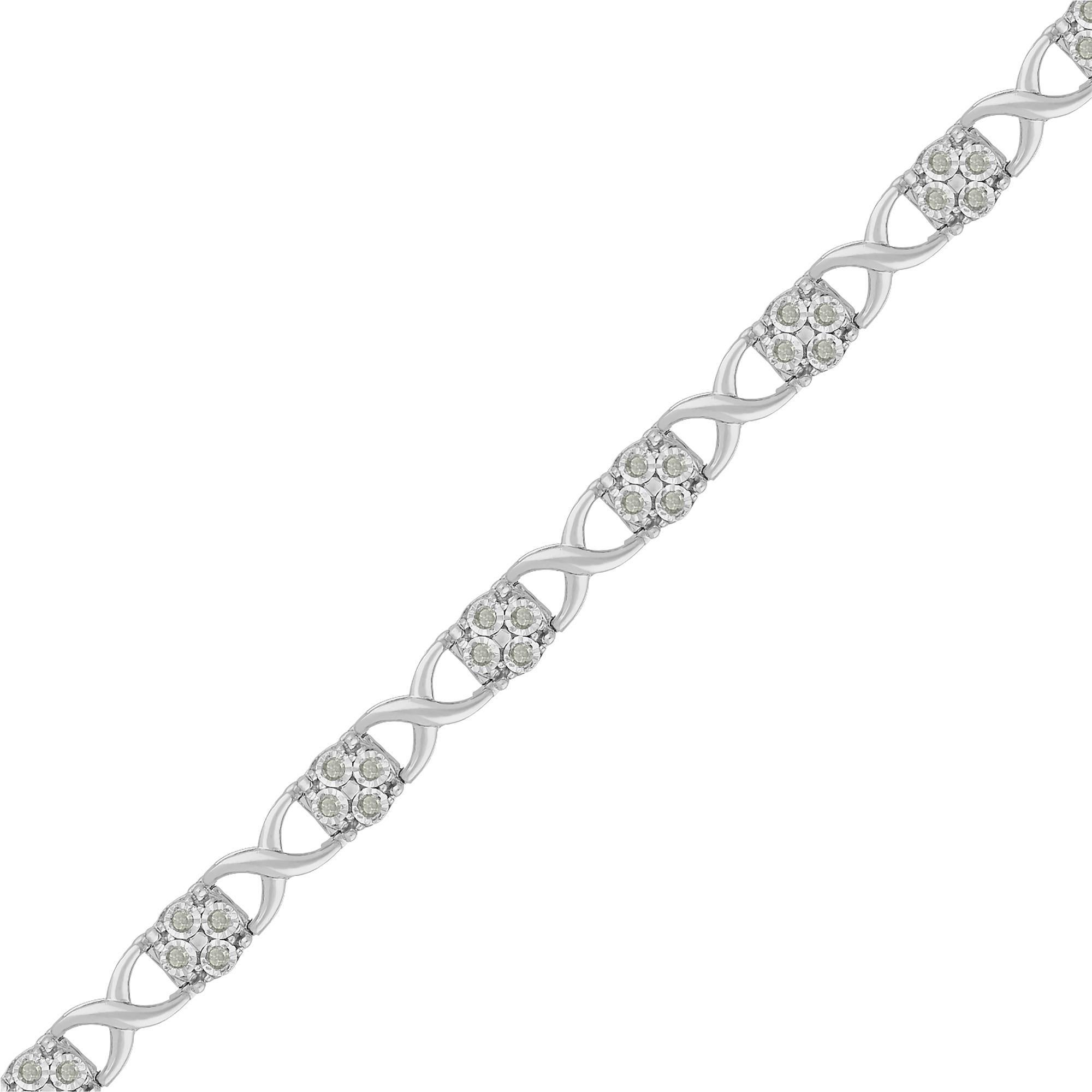 Modern .925 Sterling Silver 1.0 Carat Rose-Cut Diamond Love Locks Link Bracelet For Sale