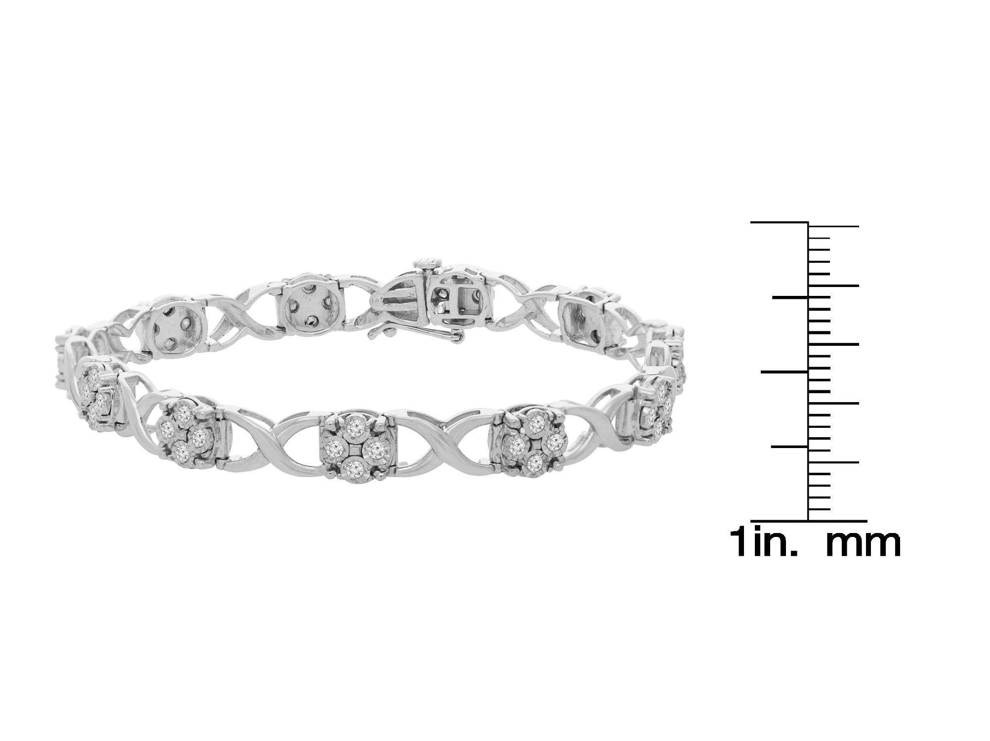 .925 Sterling Silver 1.0 Carat Rose-Cut Diamond Love Locks Link Bracelet In New Condition For Sale In New York, NY