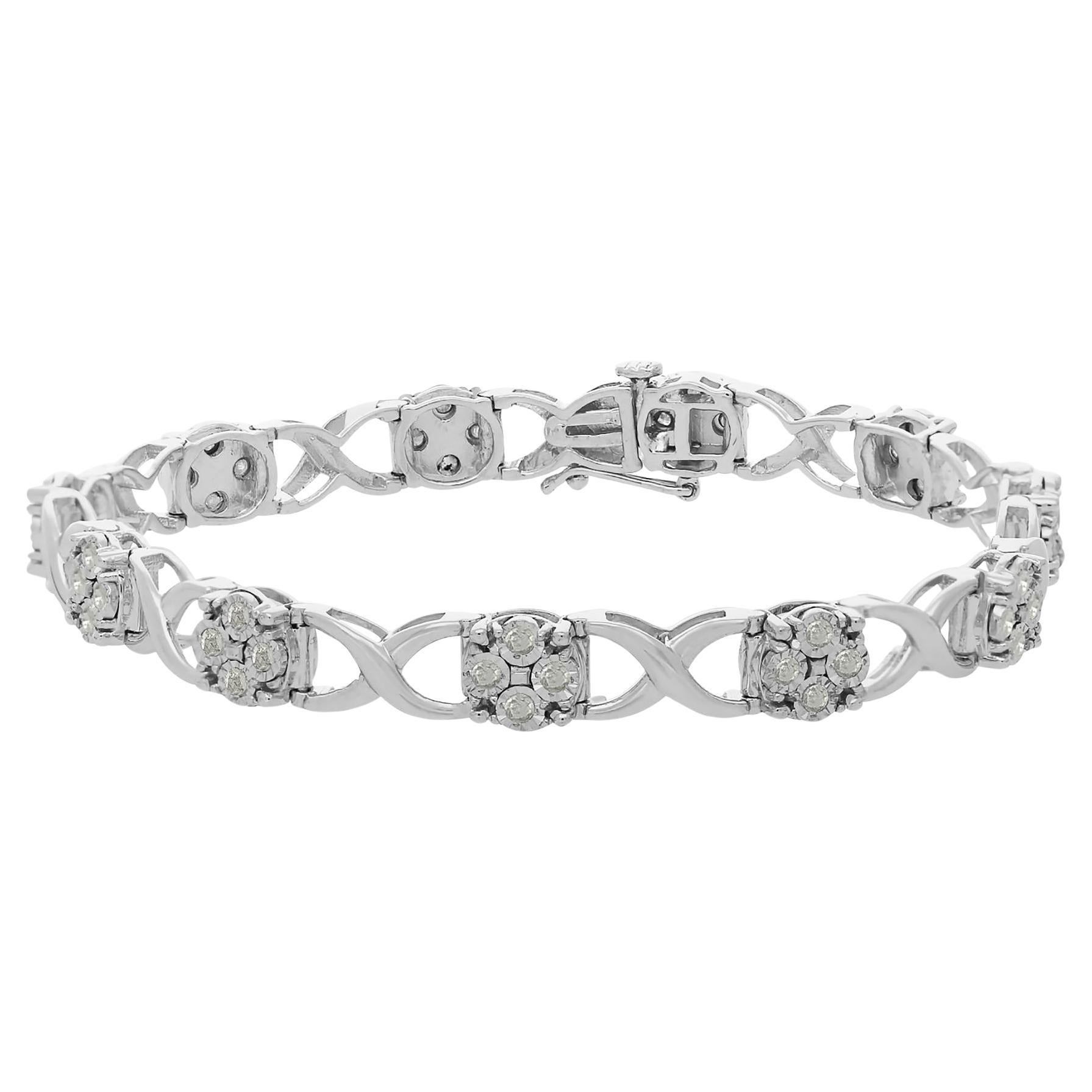 .925 Sterling Silver 1.0 Carat Rose-Cut Diamond Love Locks Link Bracelet