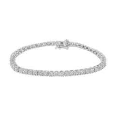 .925 Sterling Silver 1.0 Carat Rose-Cut Double-Link Diamond Tennis Bracelet