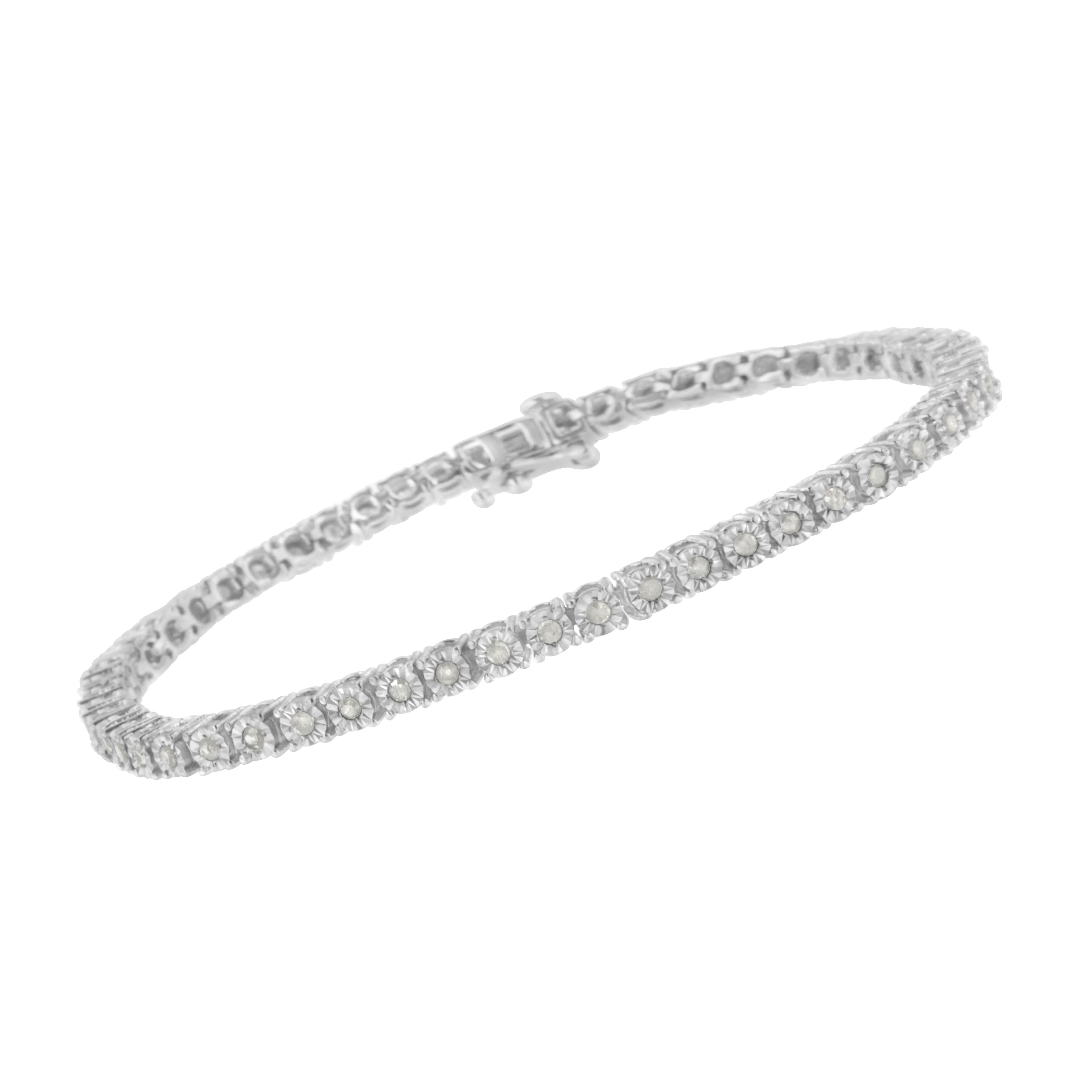 Contemporain Bracelet tennis à double maillons en argent sterling et diamants taille rose 1,0 carat de .925 en vente