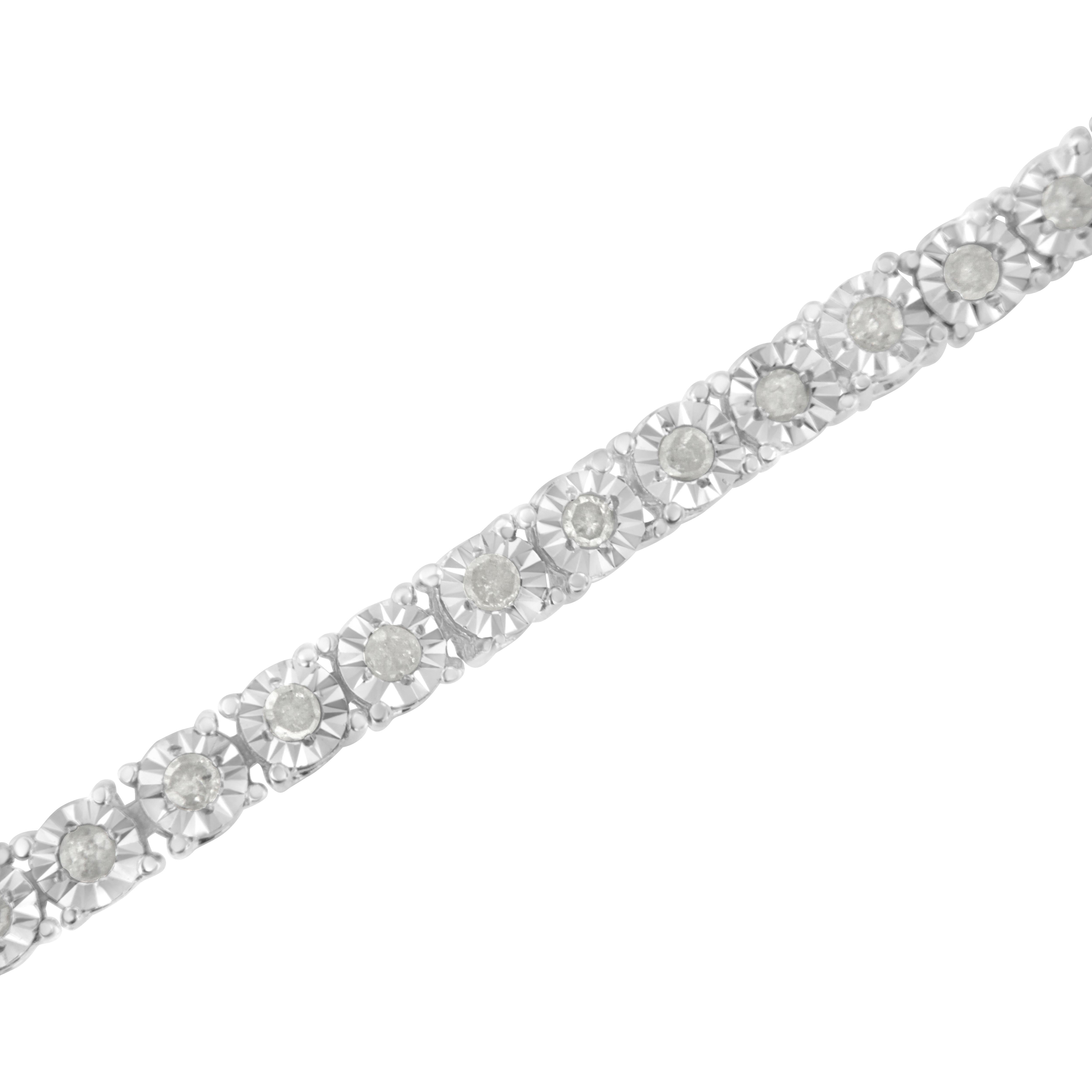 Contemporary .925 Sterling Silver 1.0 Carat Rose-Cut Double-Link Diamond Tennis Bracelet For Sale