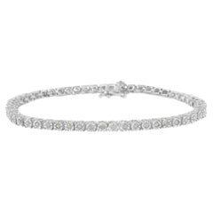 .925 Sterling Silver 1.0 Carat Rose-Cut Double-Link Diamond Tennis Bracelet