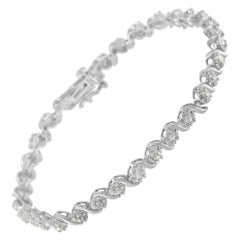.925 Sterling Silver 1.0 Carat Rose Cut Round Diamonds Spiral Link Bracelet