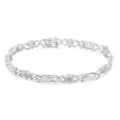 .925 Sterling Silver 1.0 Carat Round and Baguette-Cut Diamond X-Link Bracelet