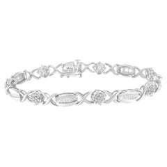 Bracelet à maillons en argent sterling avec diamants ronds et baguettes de 1,0 carat de .925