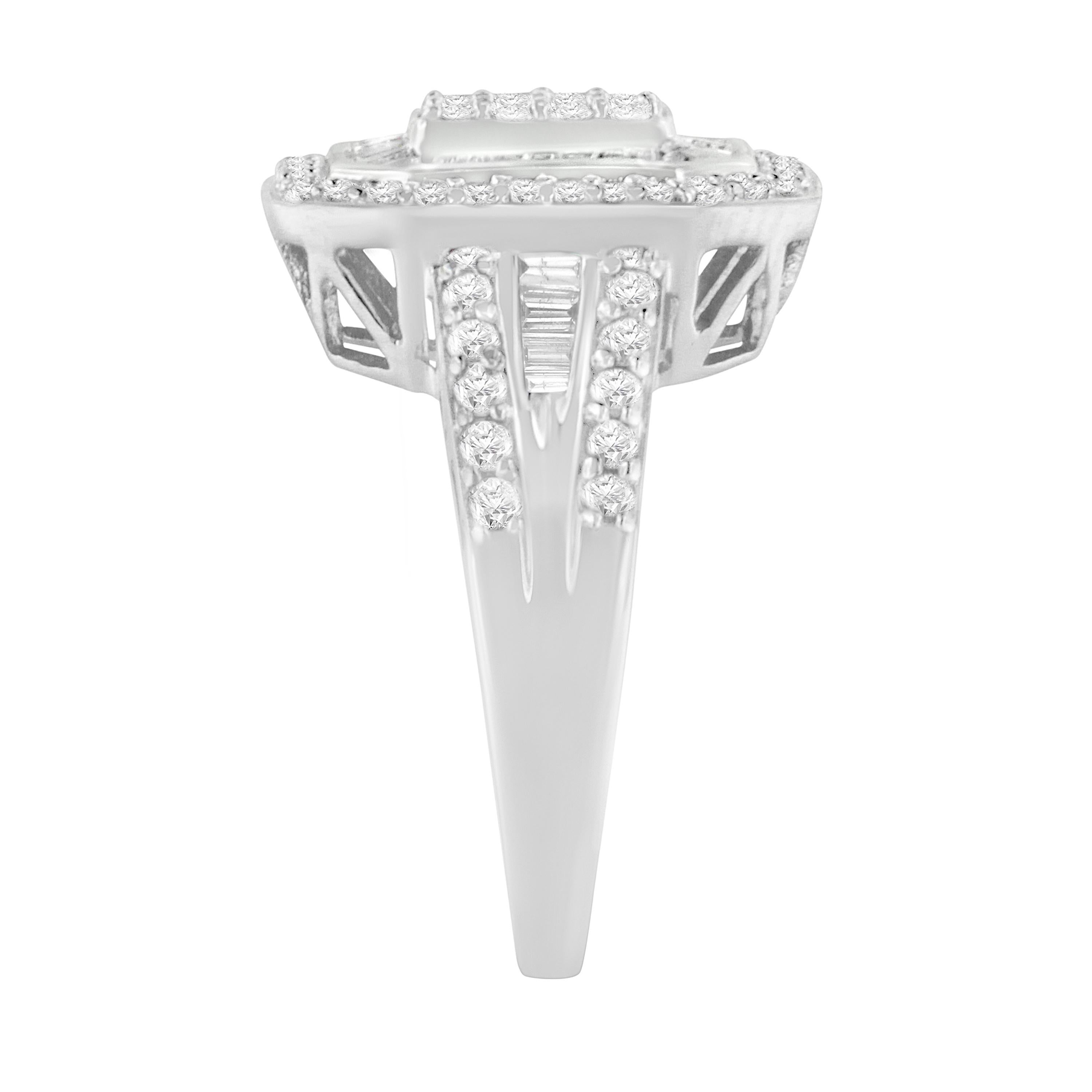 .925 Sterling Silver 1.0 Carat Round & Baguette Diamond Cocktail Ring 6