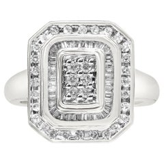 .925 Sterling Silver 1.0 Carat Round & Baguette Diamond Cocktail Ring