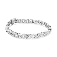 .925 Sterling Silver 1.0 Carat Round & Baguette Diamond X-Link Tennis Bracelet