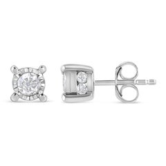 .925 Sterling Silver 1.0 Carat Round-Cut Diamond Solitaire Stud Earrings