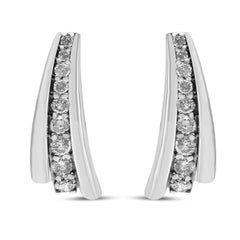 .925 Sterling Silver 1.0 Carat Round Diamond Graduated Huggie Earrings