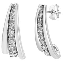 .925 Sterling Silver 1.0 Carat Round Diamond Graduated Huggie Earrings