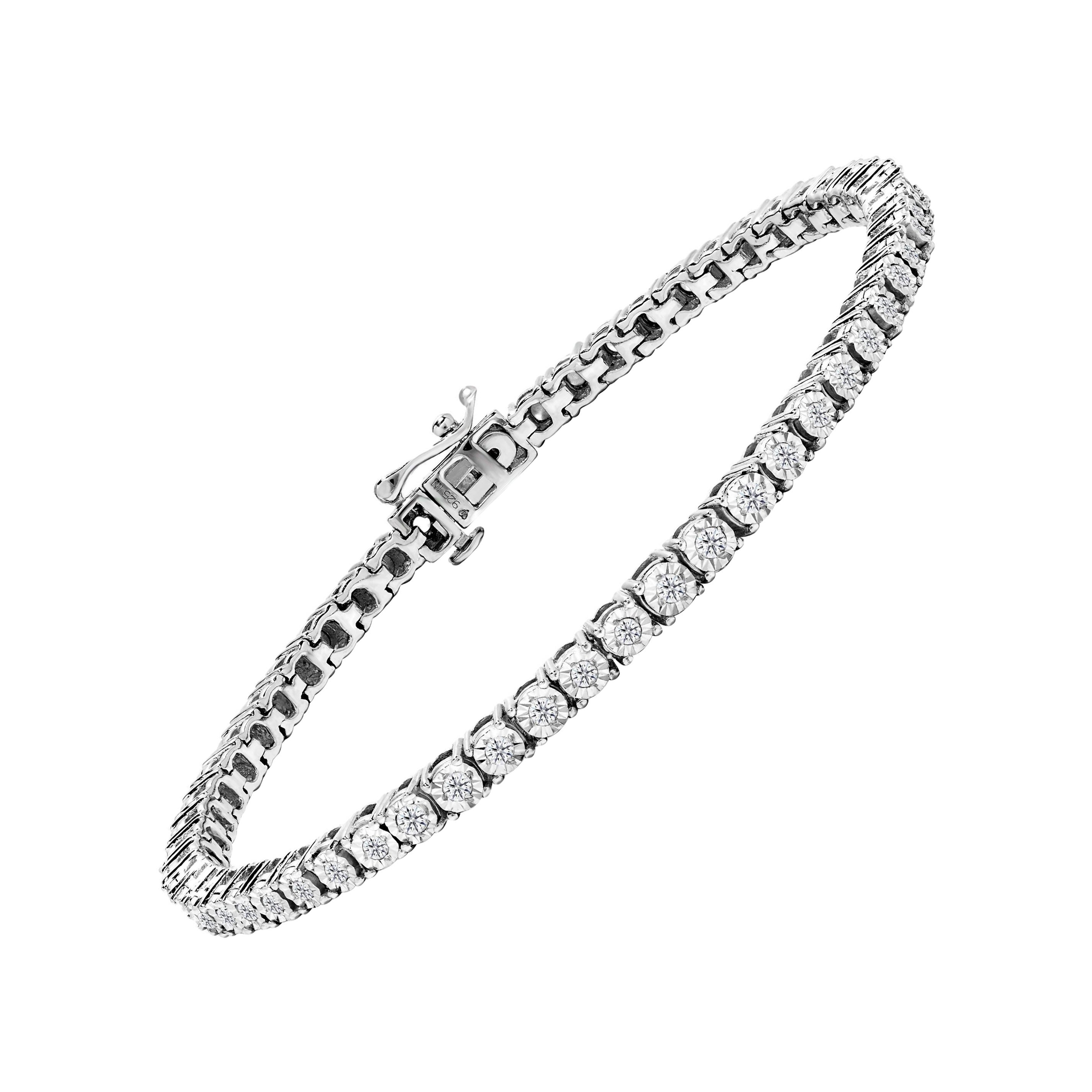 Plata de ley .925 Pulsera de tenis con diamantes redondos de 1,0 quilates -8 pulgadas