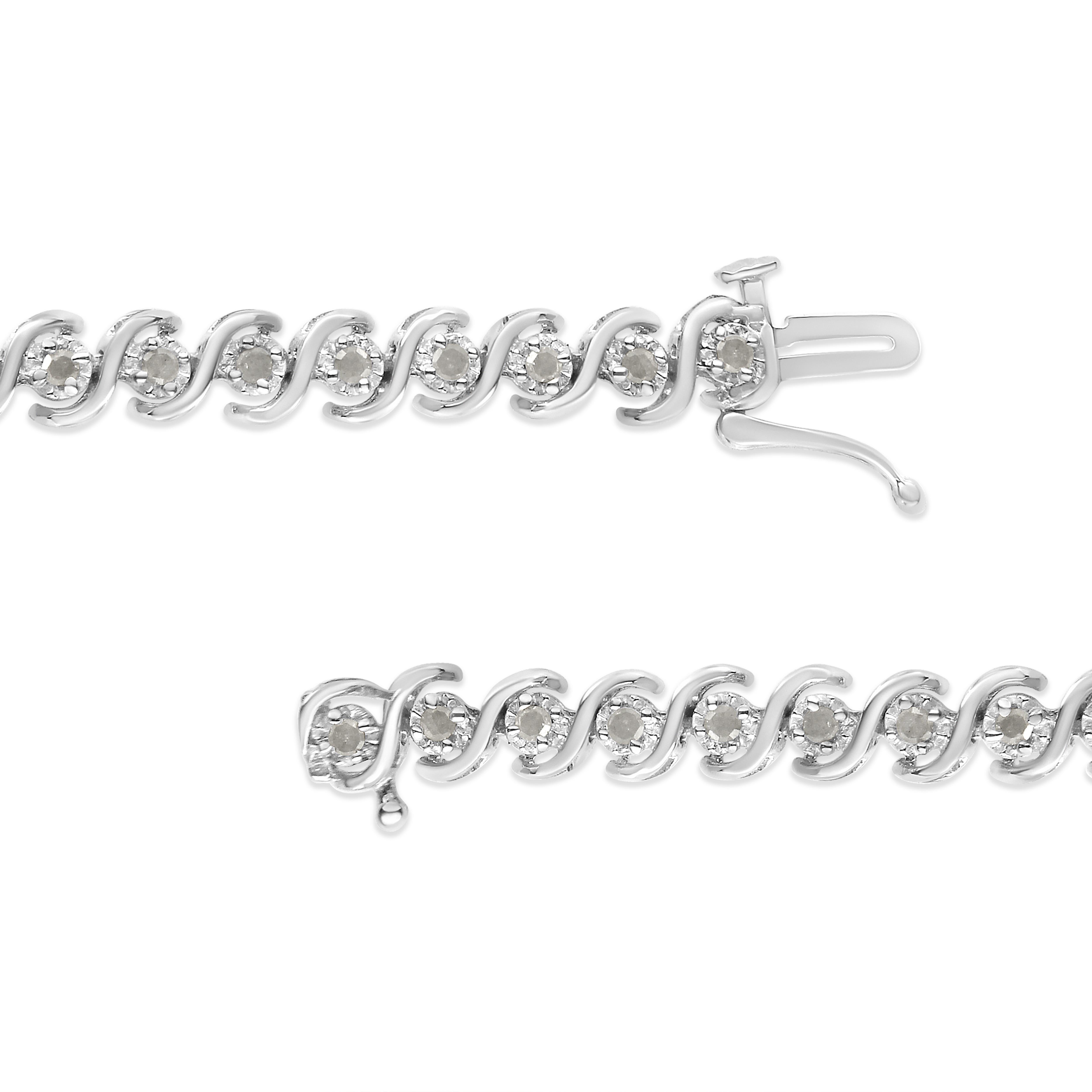 Round Cut .925 Sterling Silver 1.0 Carat Round Miracle-Set Diamond Tennis Bracelet For Sale
