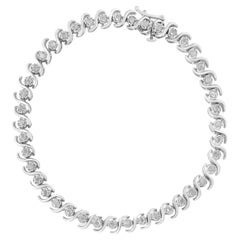 .925 A. Silver Bracciale da tennis con diamanti tondi incastonati a miracolo da 1,0 carati