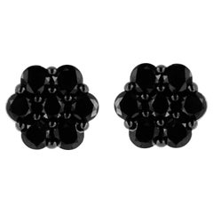 .925 Sterling Silver 1.0 Carat Treated Black Diamond Floral Cluster Stud Earring