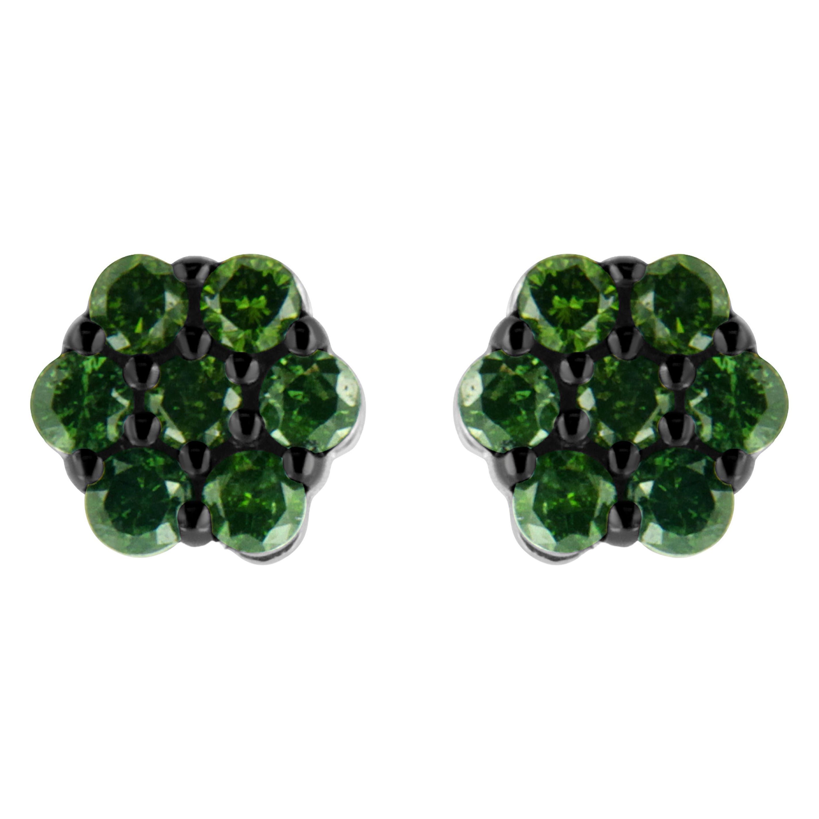 Pendientes florales de plata de ley .925 de 1,0 quilates con diamante verde tratado