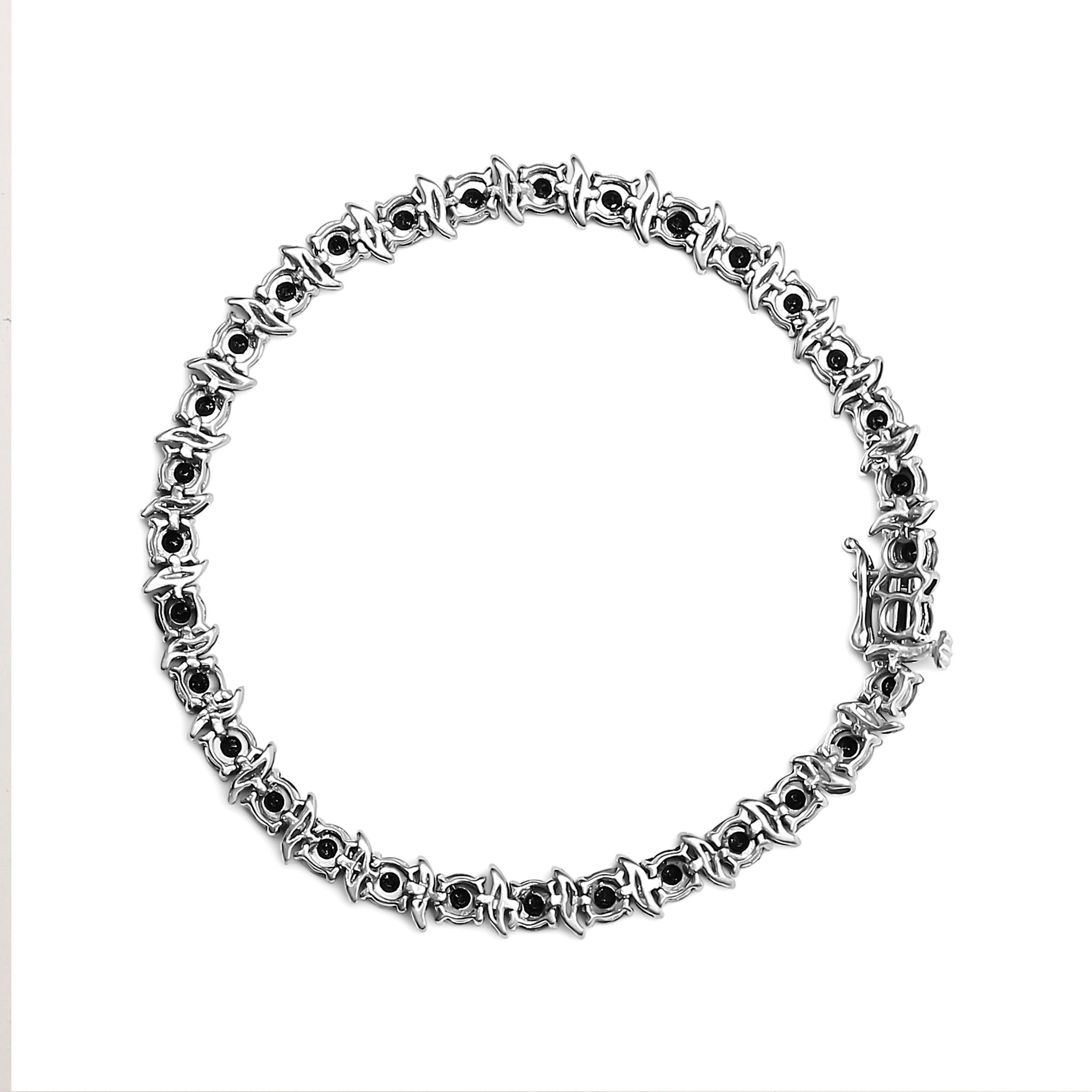 Modern .925 Sterling Silver 1.0 Cttw Black Treated Diamond S-Curve Link Tennis Bracelet For Sale