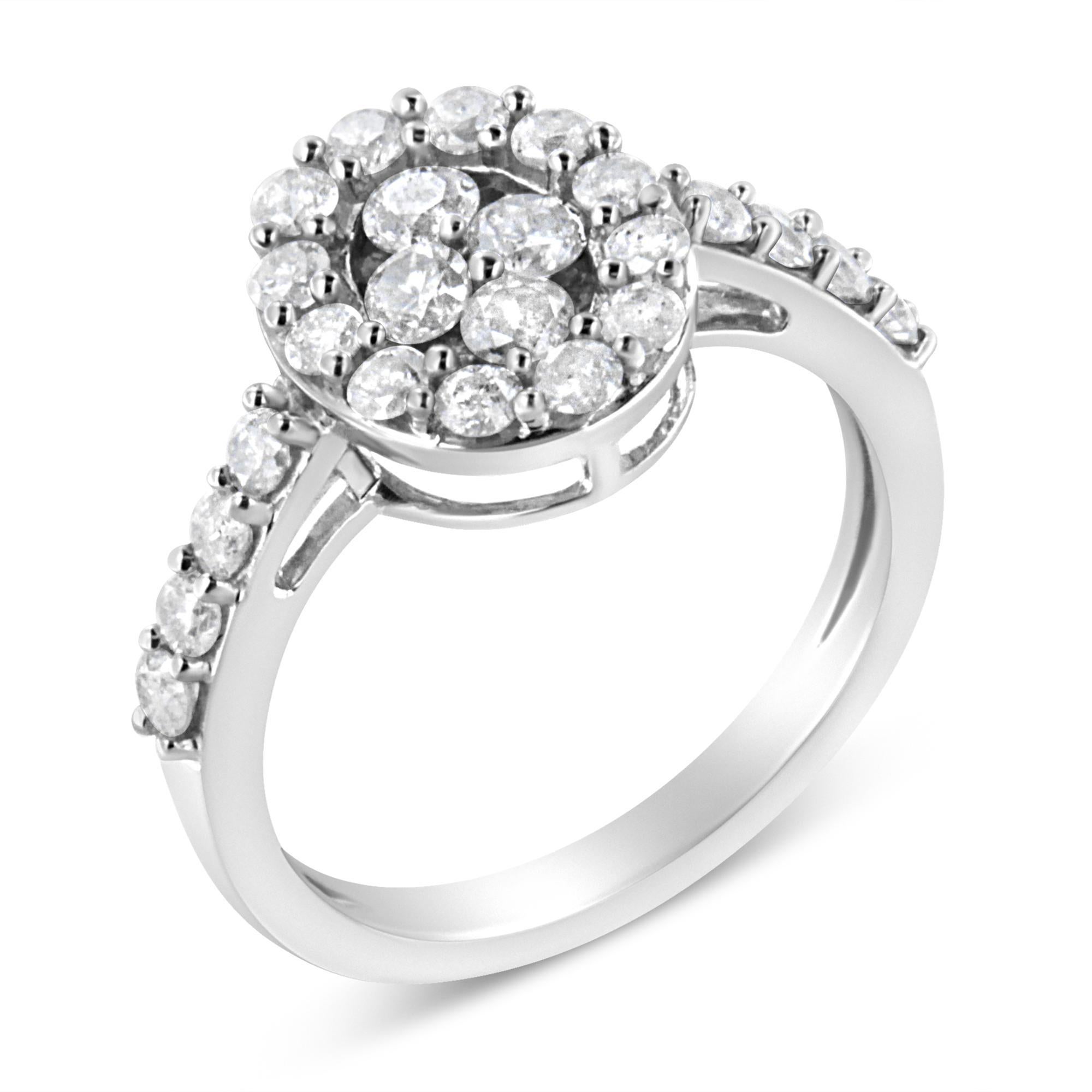.925 Sterlingsilber 1,0 Karat Gesamtkaratgewicht Brillantschliff Diamant Halo-Stil Cluster Oval Ring () 2