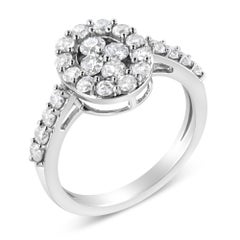 .925 Sterling Silver 1.0 Cttw Brilliant-Cut Diamond Halo-Style Cluster Oval Ring