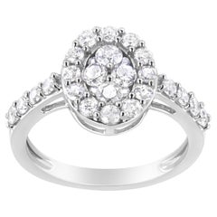 .925 Sterling Silver 1.0 Cttw Brilliant-Cut Diamond Halo-Style Cluster Oval Ring