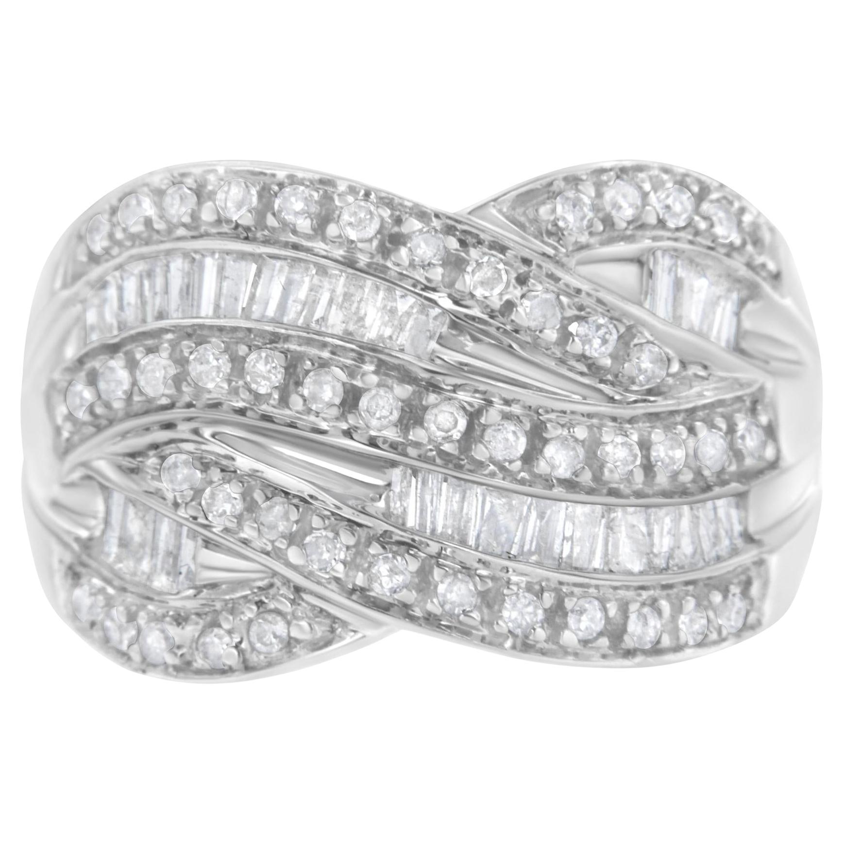 Anello bypass con diamanti incastonati a canale in argento 925 da 1,0 cttw