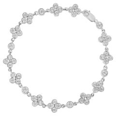 .925 A. Silver 1.0 Cttw Diamond 4 Leaf and Solitaire Station Link Bracelet